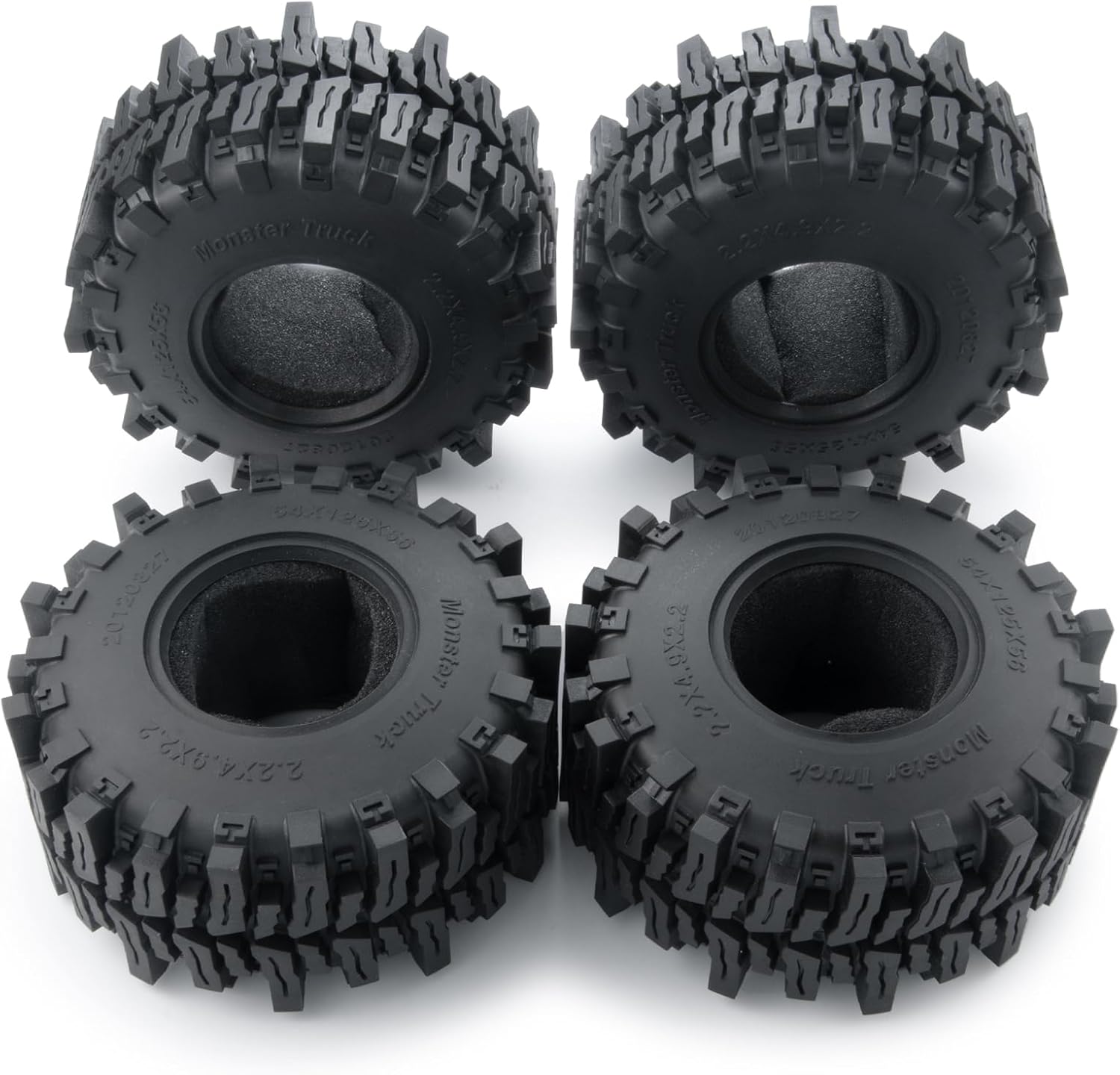 RCHUBAM 2.2" RC Crawler Tires 4Pcs Deep Claw Tread Mud Terrain Rubber Wheel Tires with Insert Foam 125 * 56mm for for 1/10 RC Crawler Wraith SCX10 AXI03004 Capra Axial SCX10 Upgrade Accessories