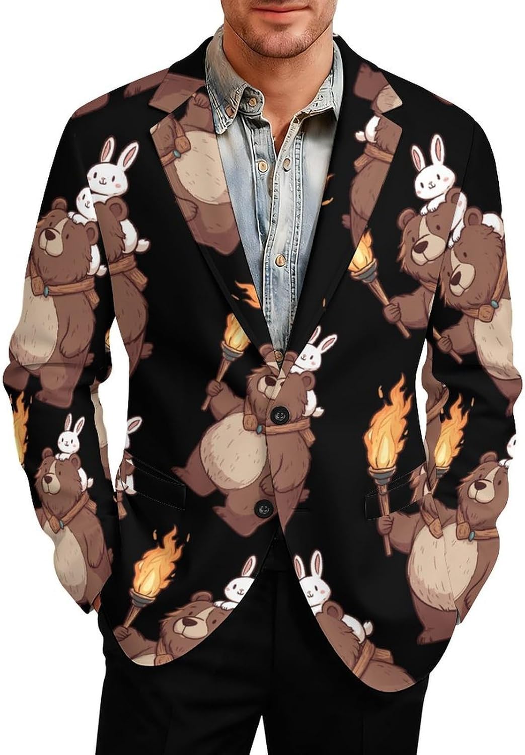 Bear Rabbits Expedition Mens Blazer Jacket Business Casual Suit Sport Coats Wedding Party Tuxedo