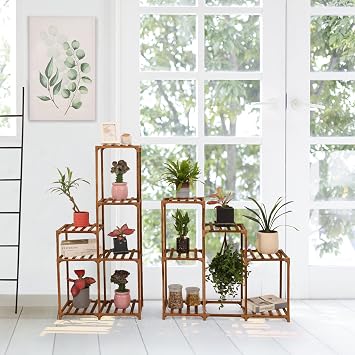 FLOWER Plant Stand Indoor Outdoor 13 Tiers Wood Plant Shelf for Multiple Plants ,Large Plant Rack for Window Garden Balcony Patio Porch Living Room