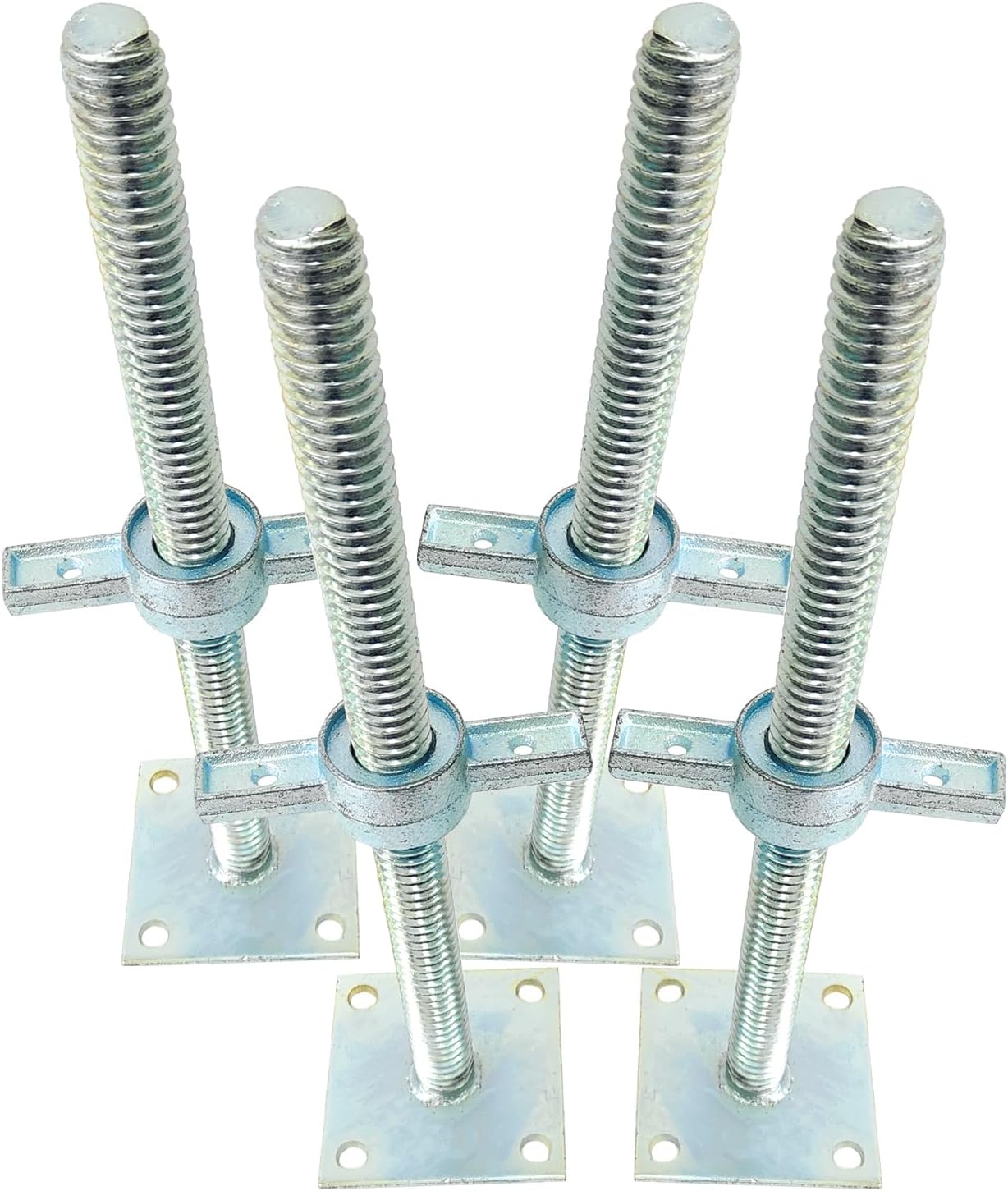 18" Scaffold Adjustable Leveling Jack Solid Screw Jacks with Big Wing Nut & Base Plate for Baker-Style Scaffolding, 4 Pack