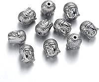 Vista 13 de Craftdady 50 cuentas espaciadoras tibetanas de metal antiguo de Buda de 0.433 x 0.413 in para hacer manualidades de joyería con agujero de 0.069