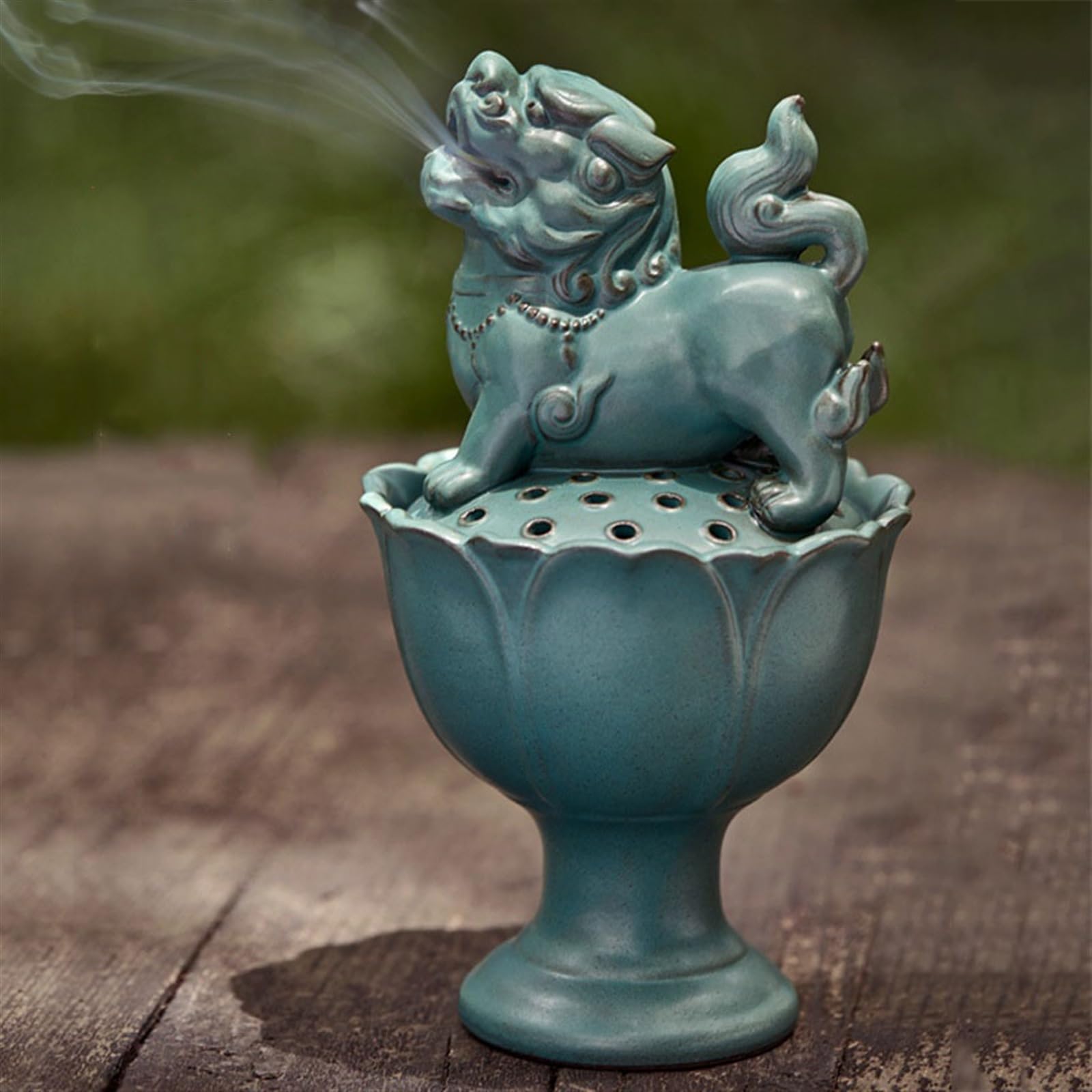 Decoración Bestias míticas Antiguas Chinas y diseños de Loto Soporte Incienso Exquisito Quemador cerámica Resistencia a Altas temperaturas