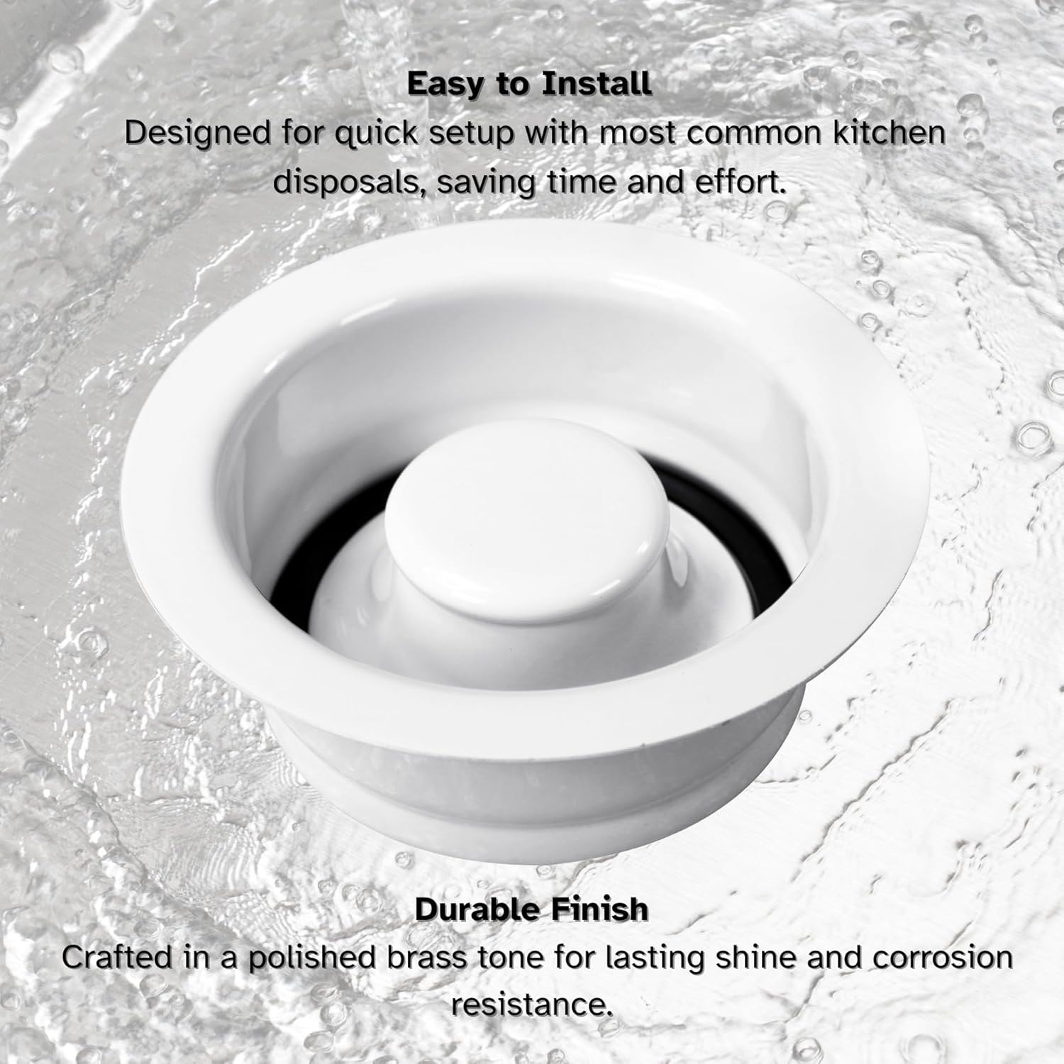 Westbrass D2089-50 4-1/4" Kitchen Sink Waste Disposal Drain Flange and Stopper, Powder Coat White