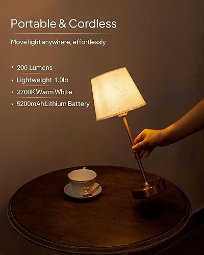 Miniatura 4 de EppieBasic Lámpara de mesa inalámbrica recargable carga rápida y larga duración, lámparas doradas vintage de luz cálida de 2700 K, comedor, sala de