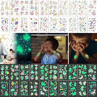 20 Sheets Temporary Tattoos Sticker Kids Glow Kids Temporary Tattoos Unicorn Toy,Waterproof Luminous Tattoo Sticker, Uni