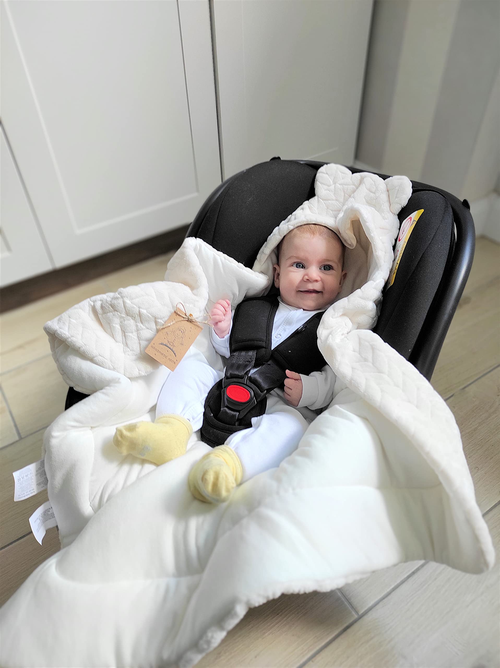 Bo Copertina per ovetto, passeggini e seggiolini per bambini, coperta per neonati, dimensioni ideali 80 x 80 cm, con cappuccio e chiusura a strappo, per inverno ed estate