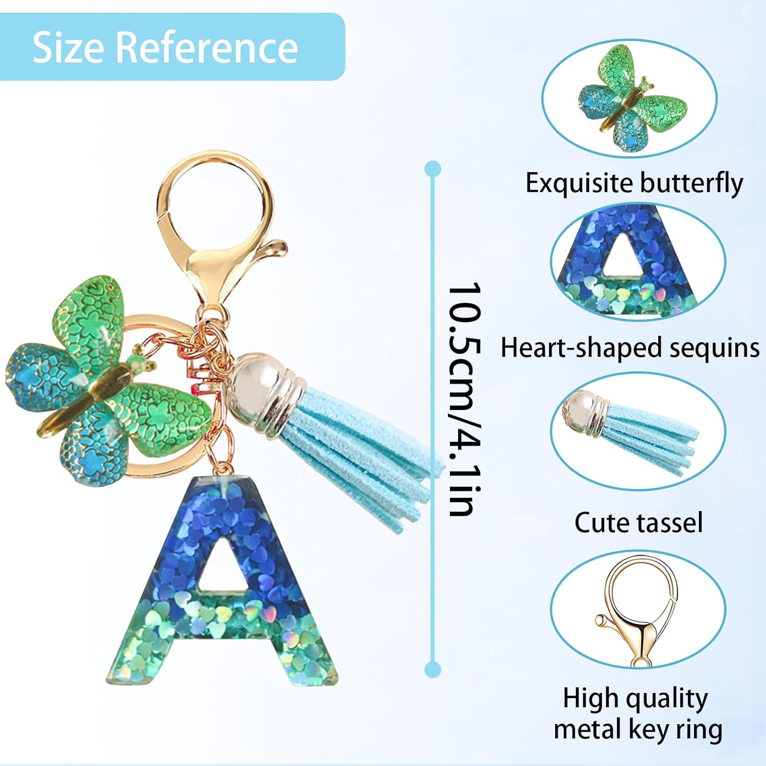 Ruqizhi Initial Letter 2PCS Keychain Cute Letter Charm Accessories with Butterfly Tassel for Cup with Handle for Women Girls - Image 3