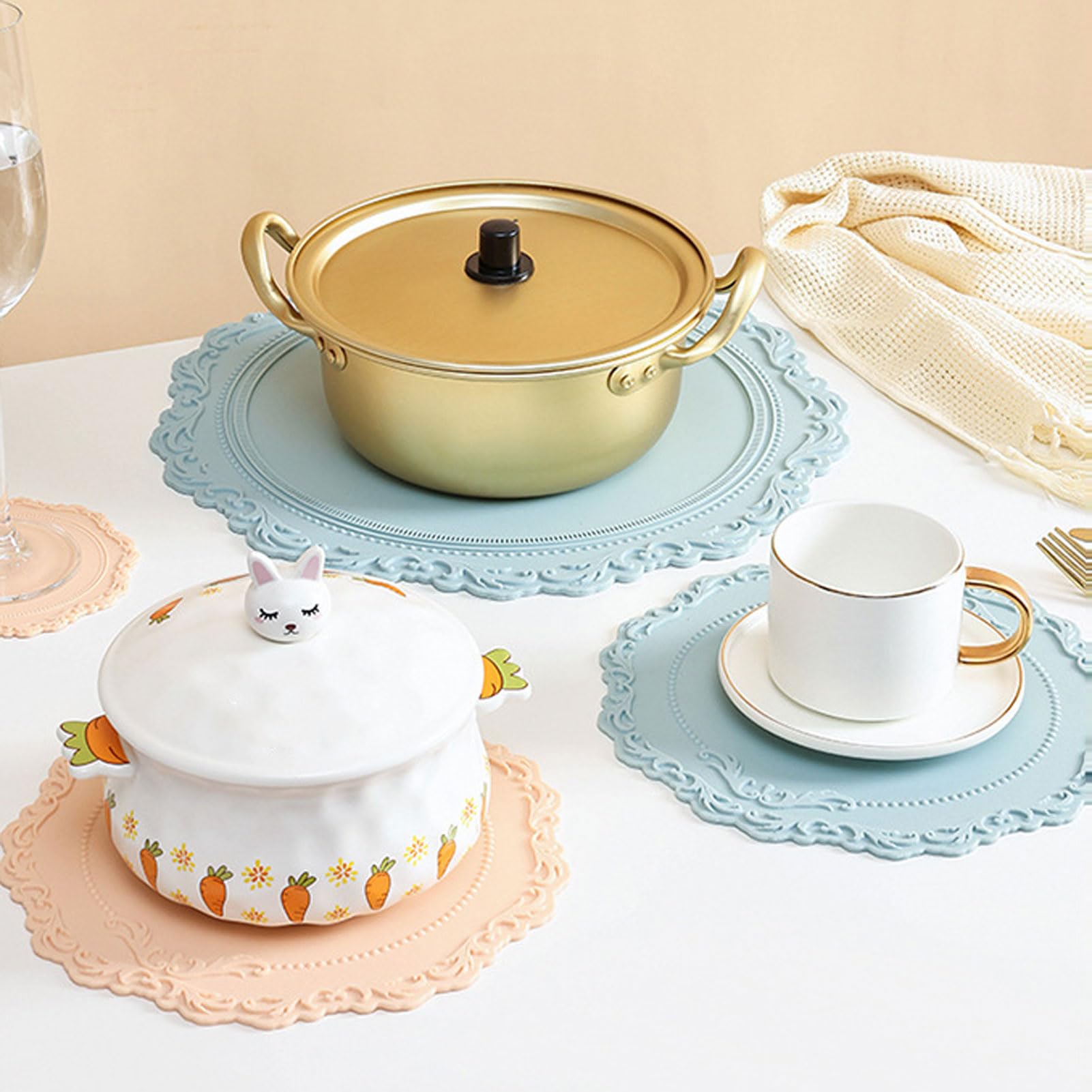 HUHJYUGE Mantel Individual de Silicona con Relieve, Salvamanteles Individuales Antimanchas Resistente Al Calor para Tazas, Cuencos, Platos y Comidas Calientes (F 35cm(13.8in))