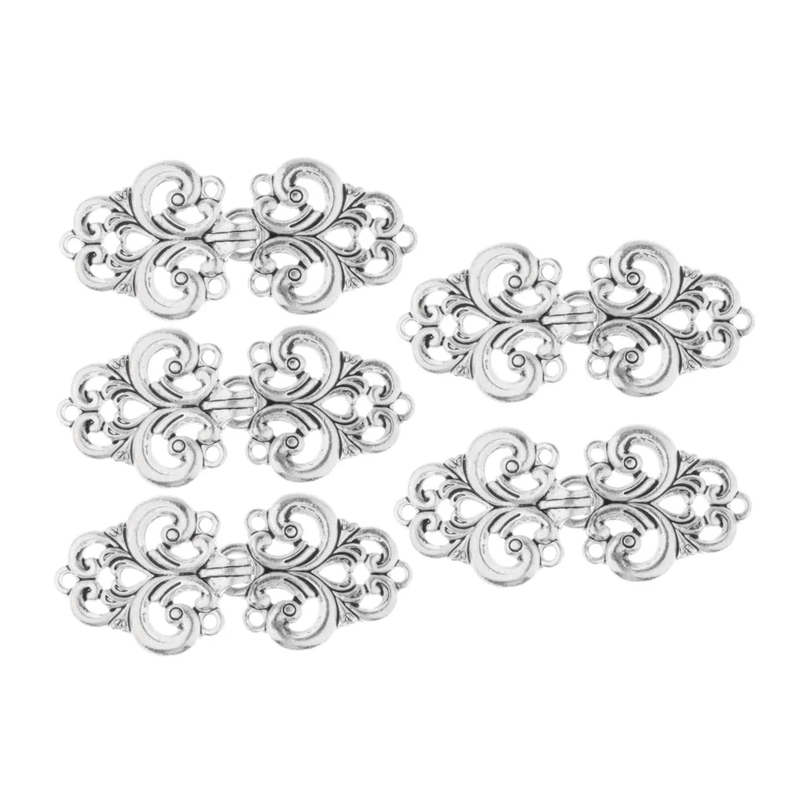 ERHTGUO 3 Pairs Swirl Flower Buttons Vintage Chinese Cheongsam Fasteners Cape Sweater Cardigan Clasps Sew On Hooks Eyes Clip(Silver)