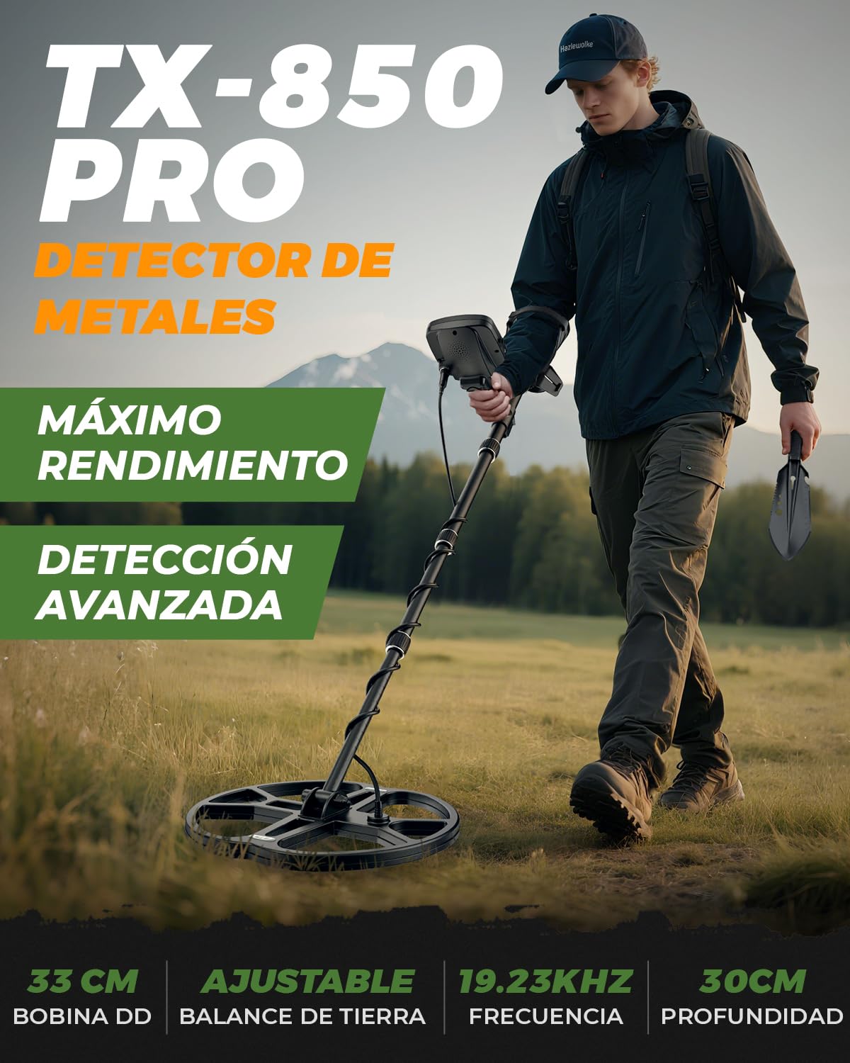 Detector de Metales Profesional con Bobina Doble-D Impermeable 13", Alta Frecuencia 19,23 kHz para Detección de Oro, Balance de Suelo Ajustable Mejorado, 3 Modos de Detección 12'' Profundidad