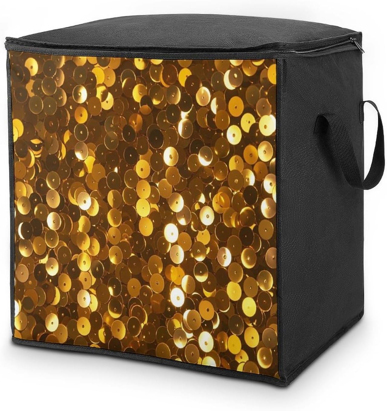 Gold Sequin Sparkle Organizer Storage Bags Soft Storage Bags with Zipper Thick Breathable Comforter Organizer with Carrying Handles Large Bag for Sheets Blankets Bedding Pillows Clothes