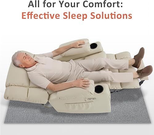 Miniatura 114 de MCombo Silla reclinable eléctrica de doble motor para personas mayores, silla elevadora plana con calor y masaje, portavasos, puertos USB, piel