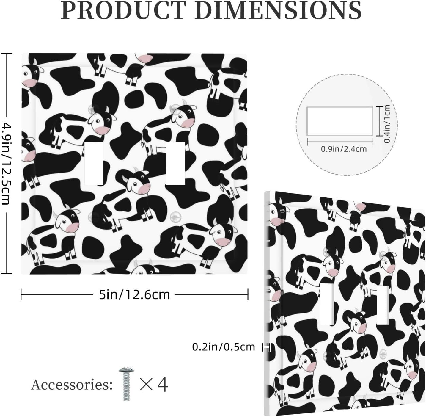 Decorative Switch Plates Cute Cow Pattern Animal Spots 2 Gang Double Toggle Outlet Light Switch Cover Wall Plate Electrical Faceplate For Nursery Kids Room Decor