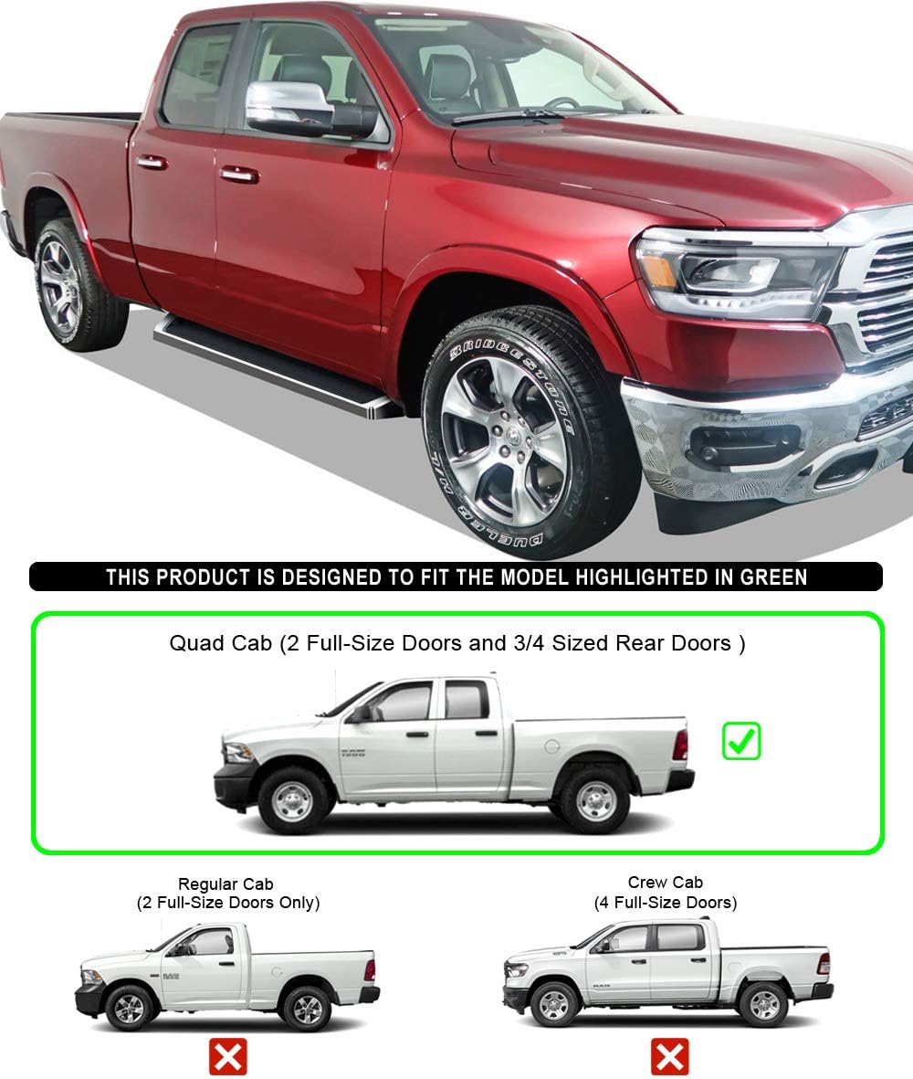 HD Ridez Running Board 6" Silver Compatible with Ram 1500 2019-2026 Quad Cab for New Body Style Only (Exclude 19-24 Ram 1500 Classic) (Nerf Bar Side Steps Side Bars)