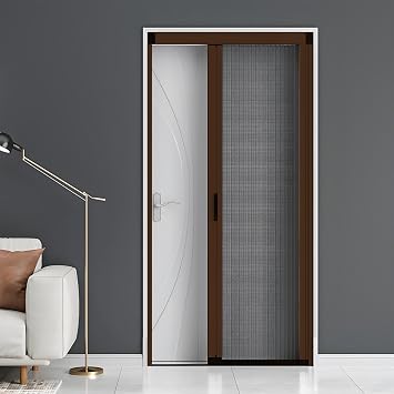 Customized Retractable Screen Door, Folding Pleated Door Aluminium Mosquito Net Door, No-Drilling Sliding Patio Doors for Single or Double Door, Keeps Bugs Out and Pets inBrown