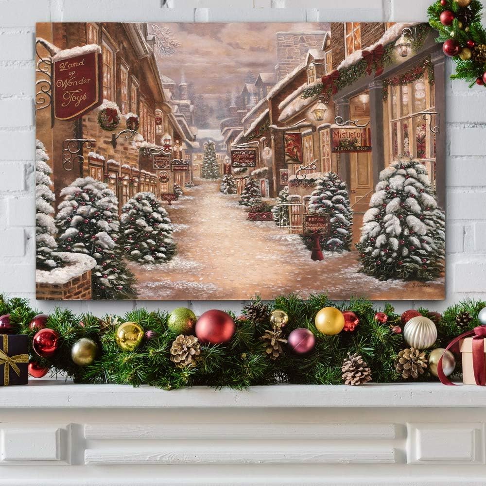 Renditions Gallery Christmas Village Wall Art, Winter Wonderland, Colorful Christmas Decorations, Red & Green, Premium Gallery Wrapped Canvas Decor, Ready to Hang, 24 in H x 36 in W, Made in America