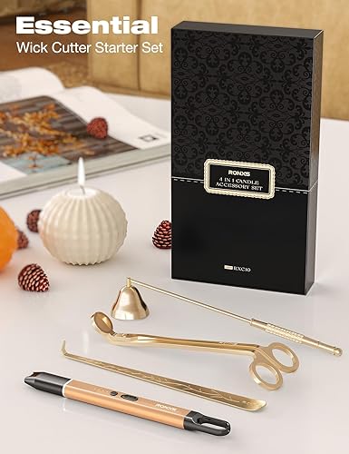 Miniatura 2 de RONXS Juego de accesorios de velas 4 en 1, cortador de mechas de velas, encendedor eléctrico de velas, extintor de velas, dispensador de mecha con