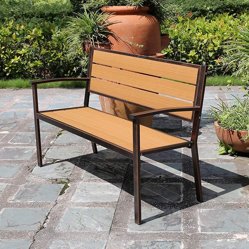 Terrace Park Benches Outdoor Garden Bench Weatherproof Patio Bench with Cast Iron Frame and Anticorrosive Solid Wood