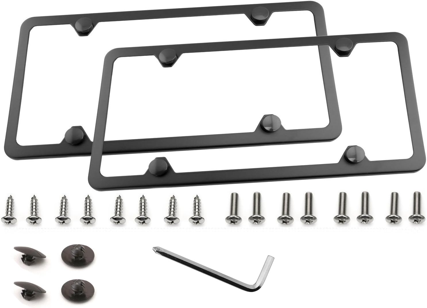 Premium Slim Style Stainless Steel License Plate Frame Black UV Resistant (2-Hole, 2 Pack + Deluxe Gift Box, Black Matte Finish)