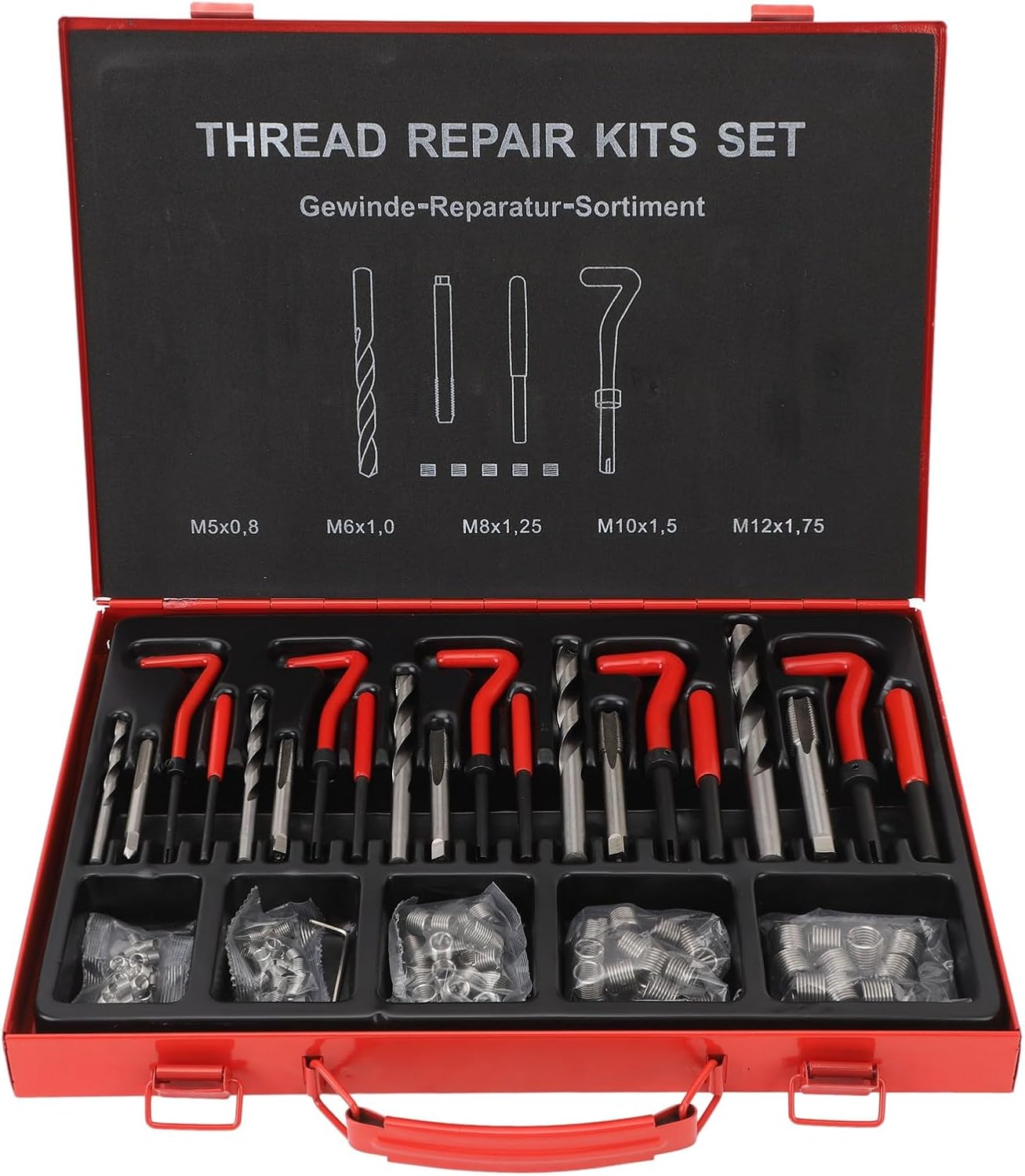 Compatible with Thread Repair Kit, Helicoil Insert Set and Rethreading, M5 M6 M8 M10 M12 for Engine Block Cylinder Head Plug Hole