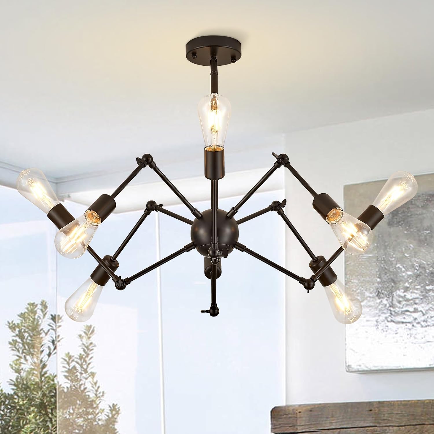 Modern Sputnik Chandelier 8-Light for Dining Room, Black Farmhouse Chandeliers Light Fixture for Kitchen, Minimalism Ceiling Pendant Lighting for Living Room Entryway Bedroom Foyer Hallway