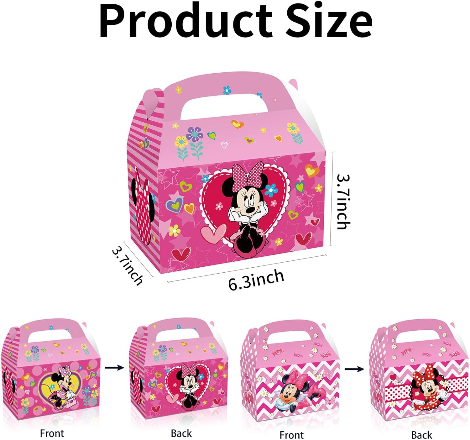 Trifoot 24Pcs Cute Bow Gift Box, Cartoon Party Favor Candy Boxes with Handles, Birthday Party Gift Giving & Decorations Supplies (2 Styles)