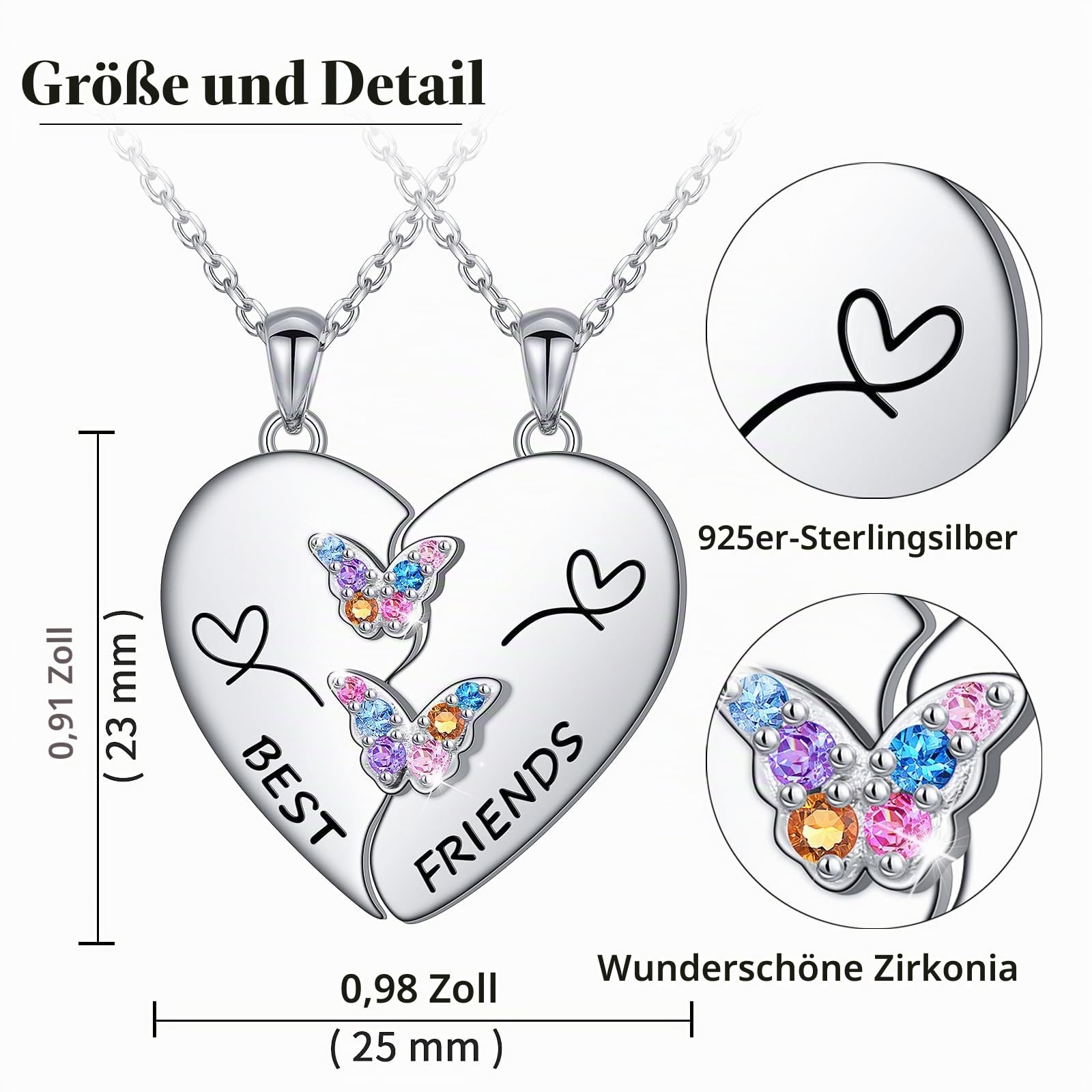 Flyow S925 Sterling Silber Freundschaft Halskette - Matching Herz beste Freunde Halsketten für 2 Mädchen BFF Halskette Set Frauen Schmuck Geschenk