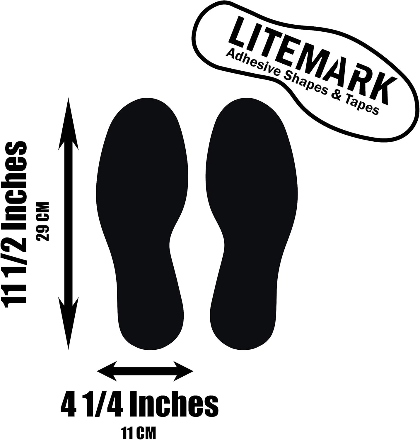 LiteMark Floor Vinyl Decals Footprint Stickers – line up Stickers for Classroom Floor, Offices, Dance, Events – Durable Gloss Finish Spot Markers, Black, 11.5 Inch, Pack of 40 Pcs (20 Pairs)