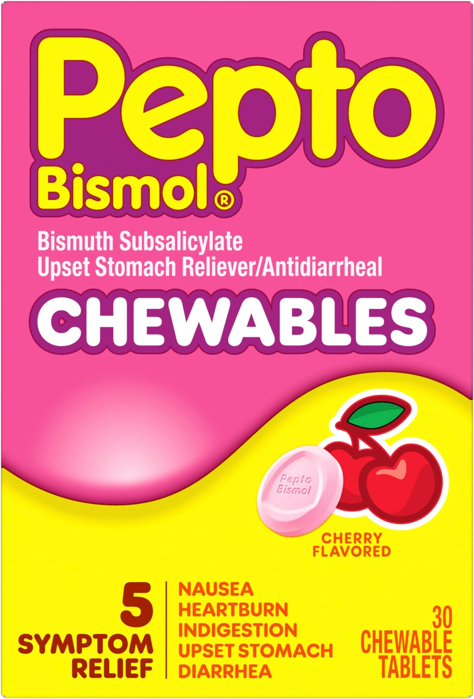 Digestive Medicine Upset Stomach And Diarrhea Relief Chewable Tablets 30 Count Cherry