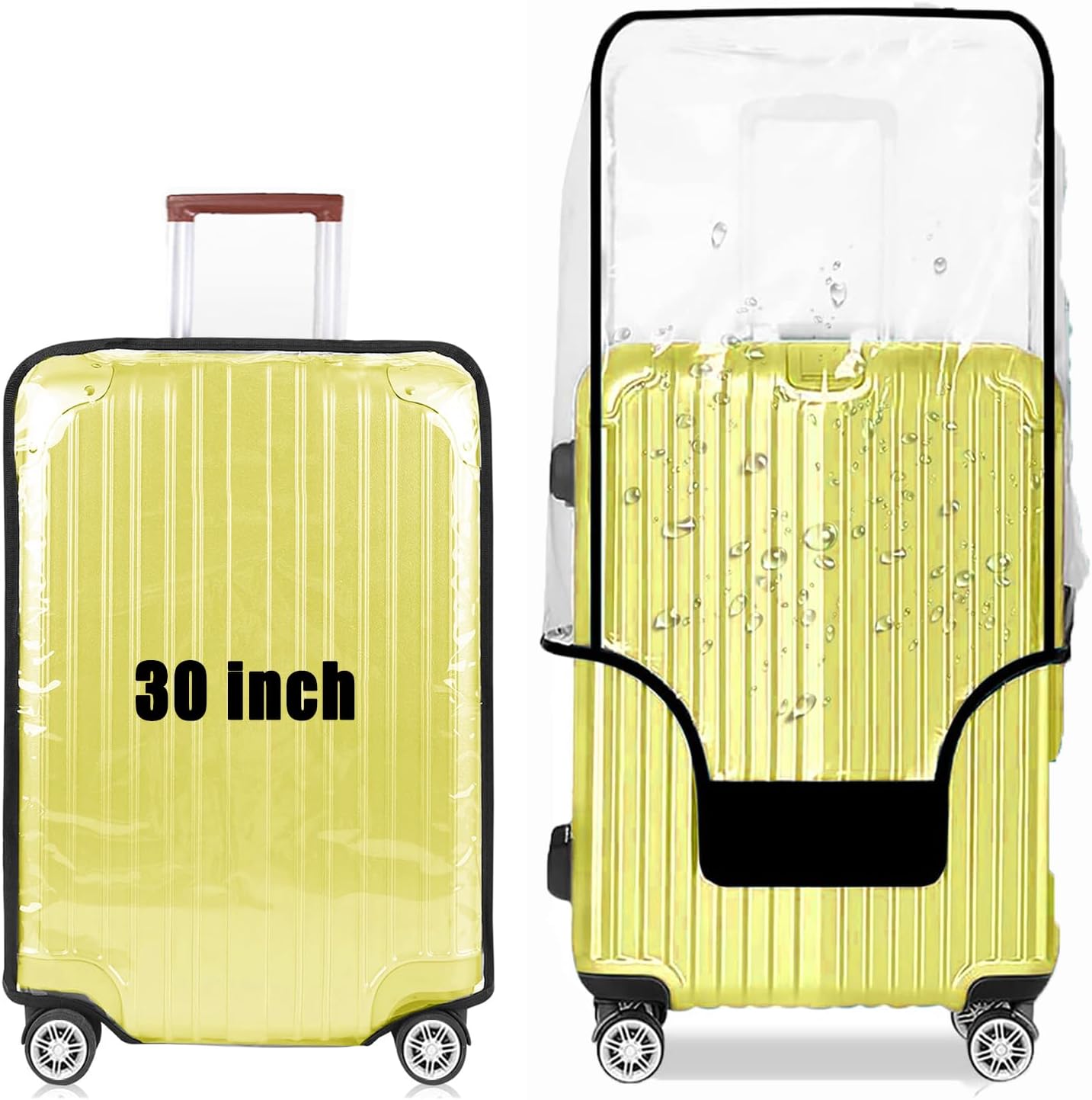 30 Inch - Clear Suitcase Cover 20/24/28/30 Inch PVC Suitcase Protectors - Waterproof Dustproof and Anti-Scratch - Luggage Cover (Black Trim, Standard Edition)