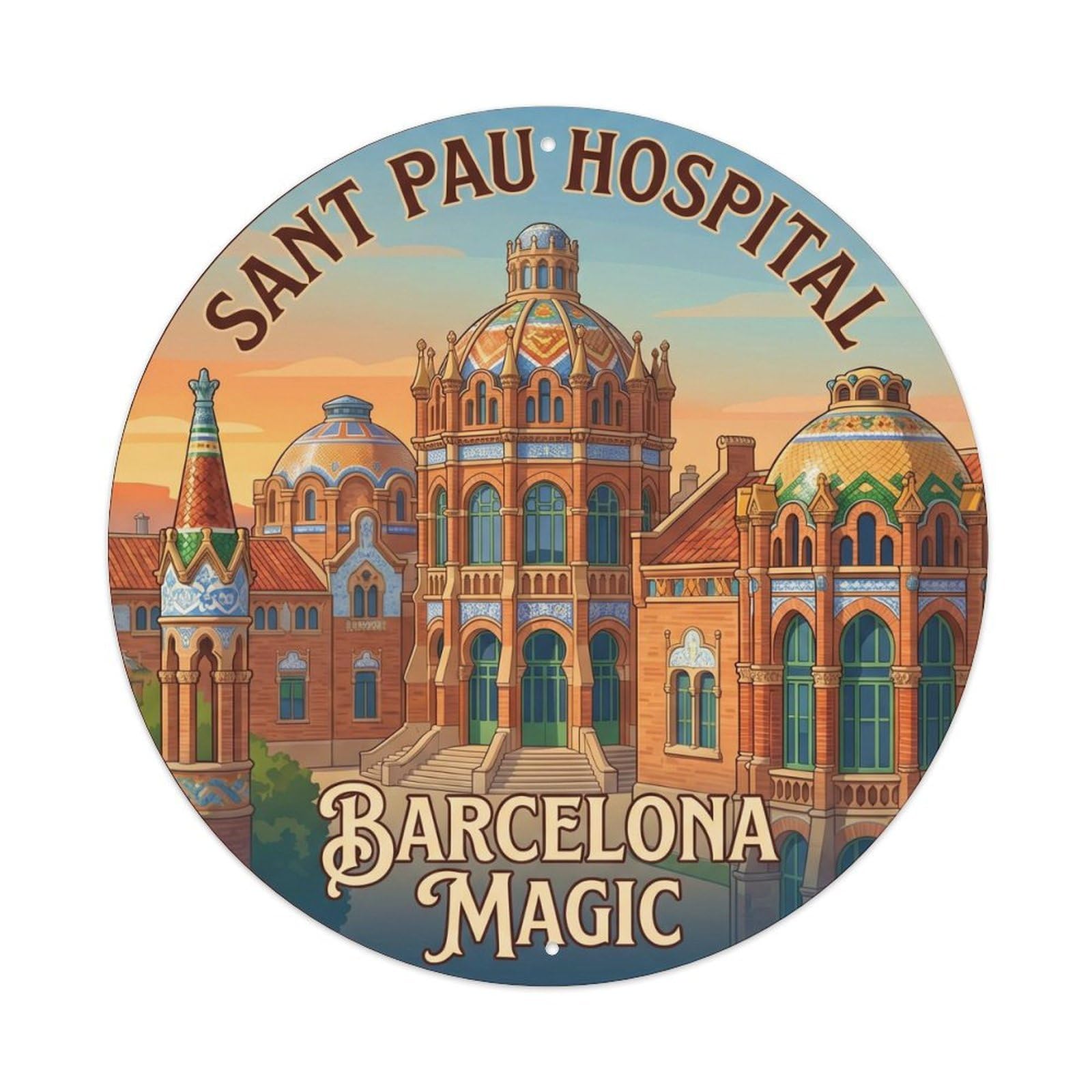 Vintage Travel Hospital Sant Pau Barcelona Metal Tin Sign Plaque