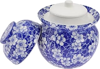 Yardenfun Ceramic Kimchi Jar Chinese Pickle Jar Kimchi Container Airtight Coffee Container Glass Jar Porcelain Fermenting Pot Food Storage Jar Ceramic Food Container Honey Pot