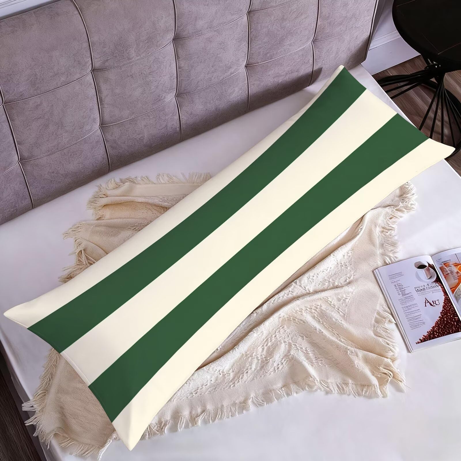 Poszewki na poduszki do łóżka 60 x 180 cm poszewki na poduszki z paskiem na poduszkę łóżko zielona aksamitna poszewka na poduszkę na sofę, miękki dwustronny nadruk poszewka na poduszkę z niewidocznym