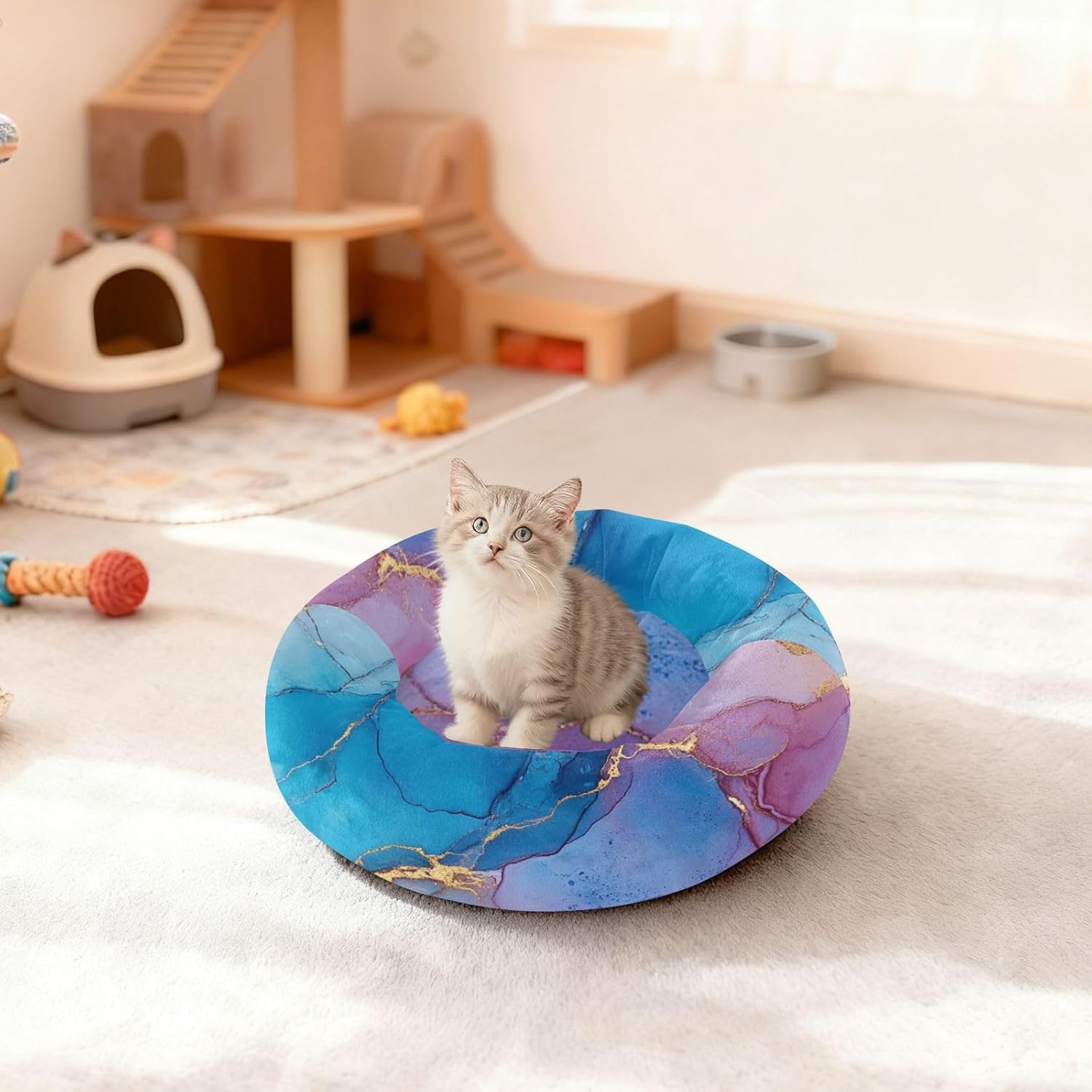 Marble Blue Hot Pink Pet Dog Bed Warm & Soft Cat Pillow Bed for Small Size Pets Supplies M