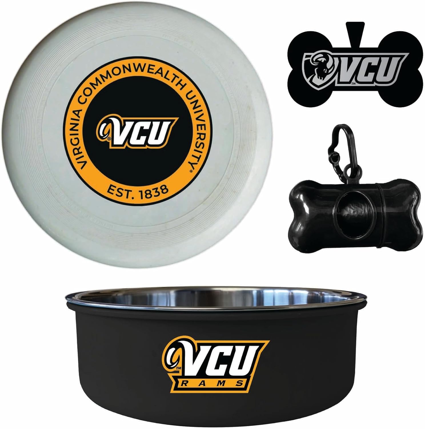 Virginia Commonwealth Officially Licensed College Pet Pack – Dog Tag, Bowl, Flying Disc & Waste Bag