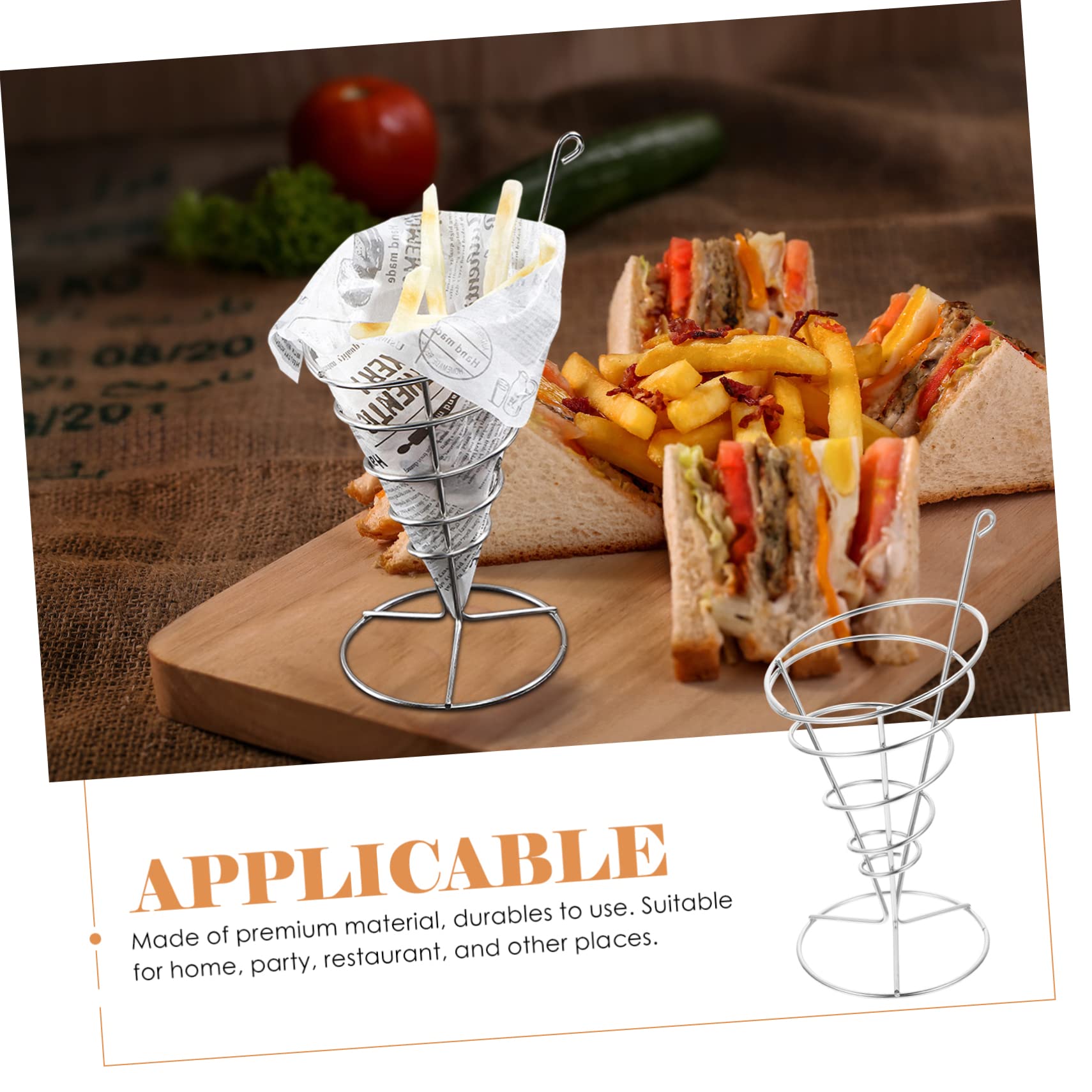 COLLBATH Cone Chip Holder Fries Cups Mini Basket Frying Fry Serving Car Sauce Dip Holder Cone Basket Fry Holder French Fries Chips Basket Oval Food Basket Food Holder Silver Stainless Steel