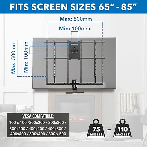 Miniatura 9 de Mount-It! Fireplace Mantel TV Wall Mount, Above Fireplace Height Adjustable TV Mount, Pull Down Mantle Mount with Spring Assist, 65-85 inches, VESA