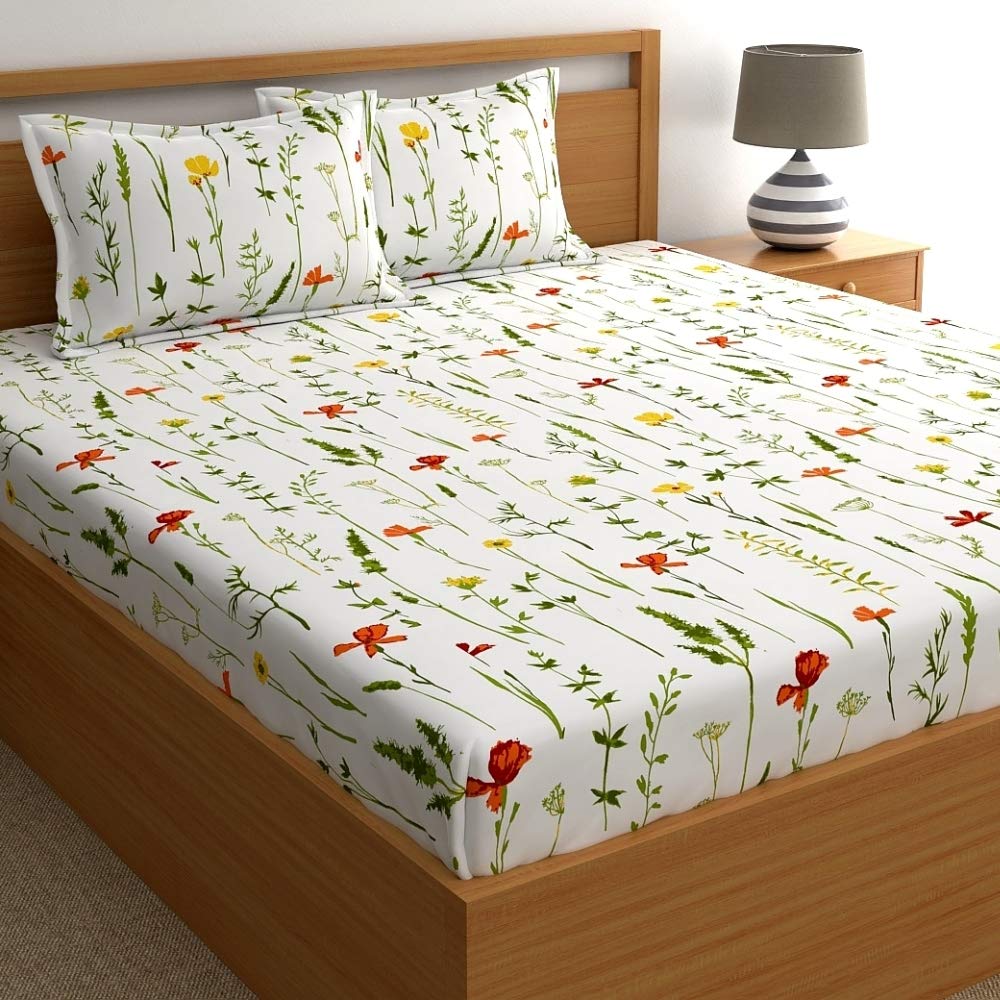Home Ecstasy Cotton Fitted King Bedsheets with 2 Pillow Covers Cotton, 140tc Floral Orange Bedsheets for King Bed Cotton 72” x 78” or 6ft x6.5ft (B099FBS3FQ) Amazon Price History, Amazon Price Tracker