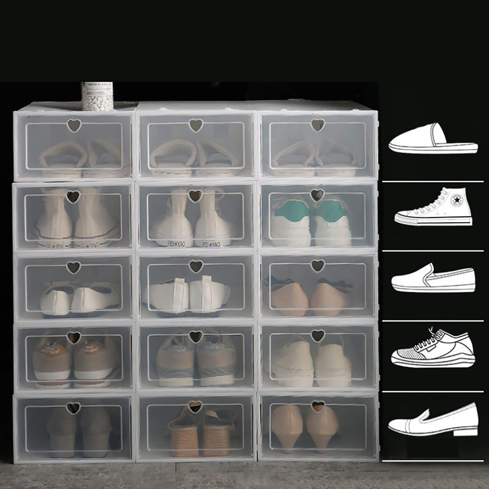 Set di 20 scatole per scarpe trasparenti impilabili in plastica, scatole per scarpe, pieghevoli, 33 x 23 x 14 cm (verde)