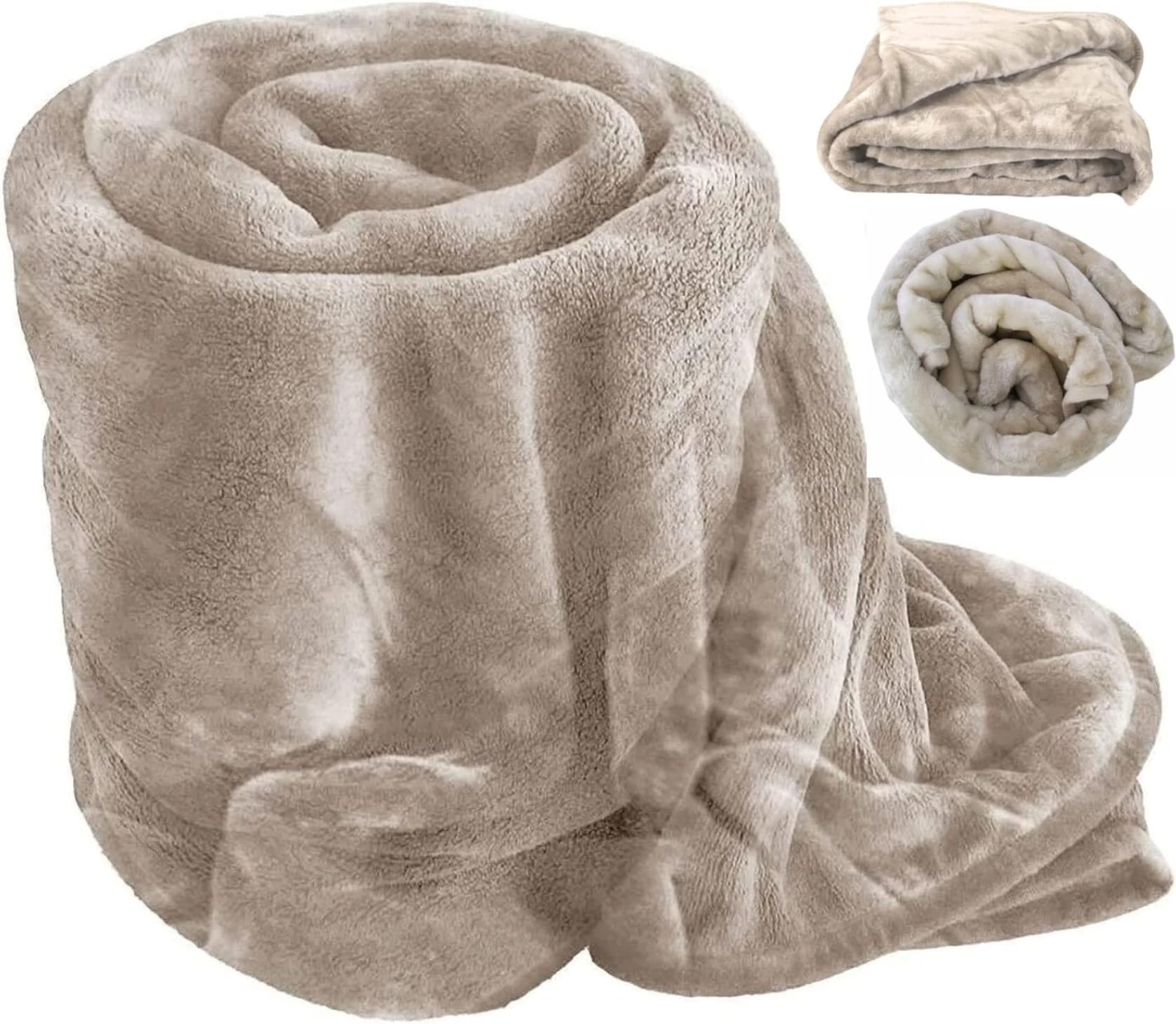 Household Discounts Ltd Beige/Mink Faux Fur Fleece Throw Blanket, Large, Double King Size, For Sofa Bed (King)