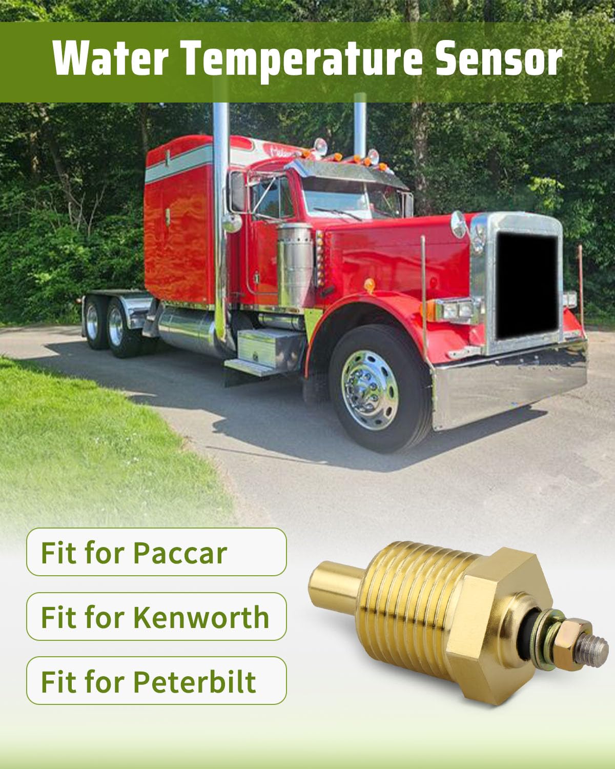 Water Temperature Sensor 144561 Fit for Paccar Kenworth Peterbilt Truck MSW-4401 64MT142A 7660-334R 09-1502713 Coolant Sender, 1/2"-14 NPT