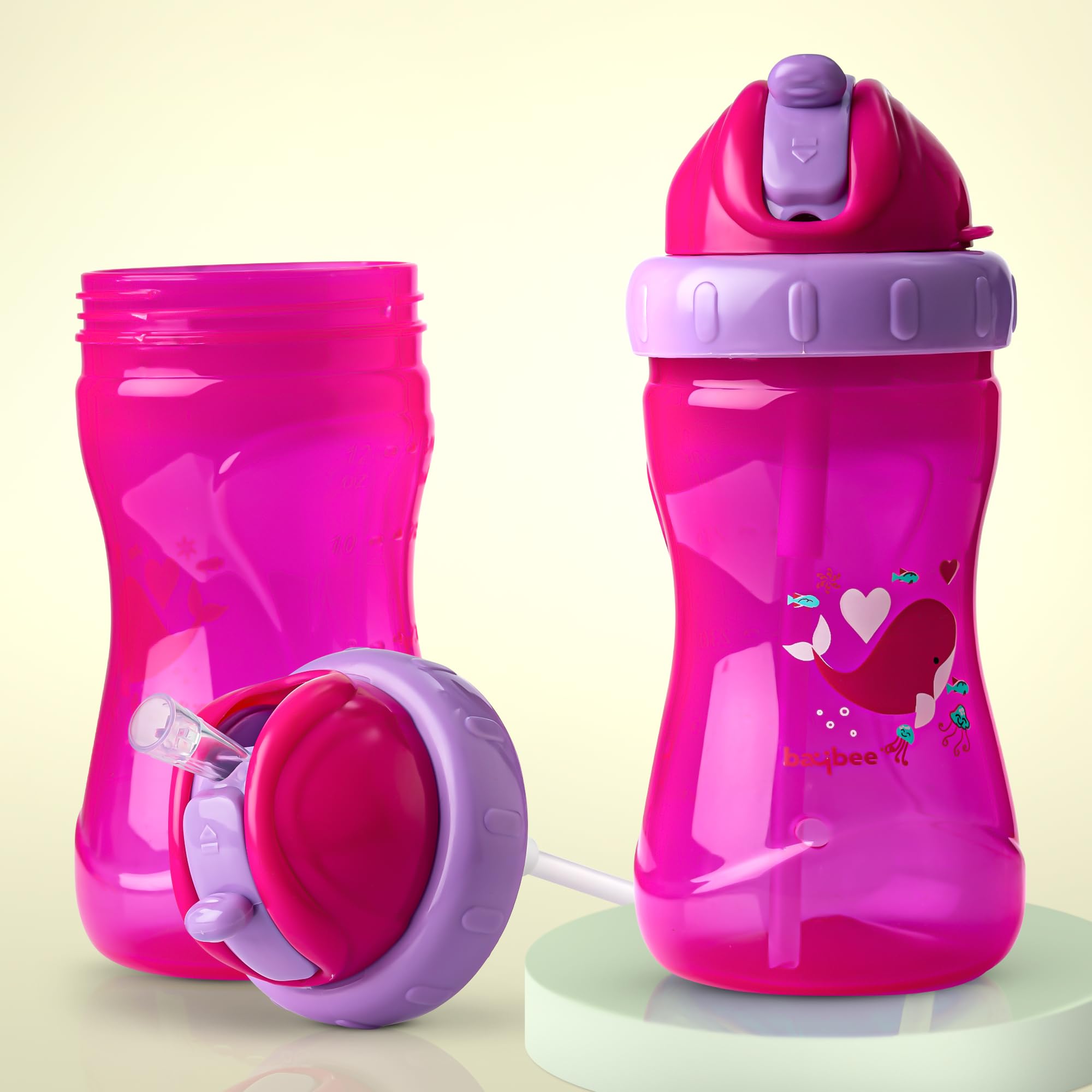 Baybee Zoo 340ML Sipper Bottle for kids, Anti-Spill Sippy Bottle with Soft Silicone Straw BPA Free |Sippy Cup, Baby Bottle Sipper | sipper bottle for kids Infants & Toddlers 6 Months to 3 Years (Pink)