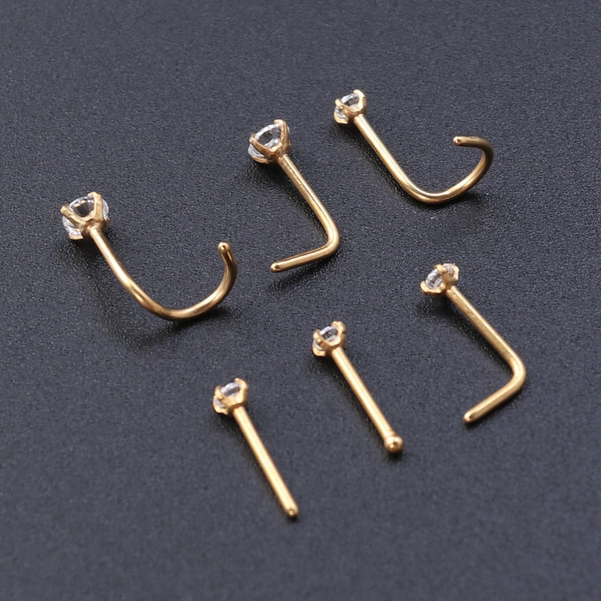 Stainless Steel Zircon Nose Studs Set 6pcs for Men Women