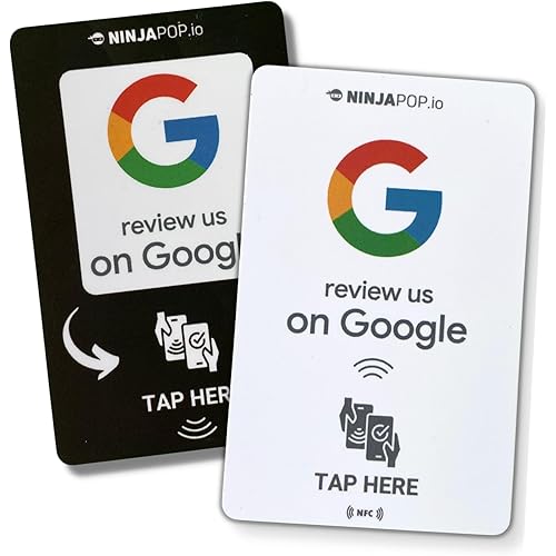 Ninja Pop NFC Google Review Cards –| Tap to Leave a Review Cards for Small Business | Contactless Review Request Cards | Customer Feedback NFC Business Tools (2 Cards)