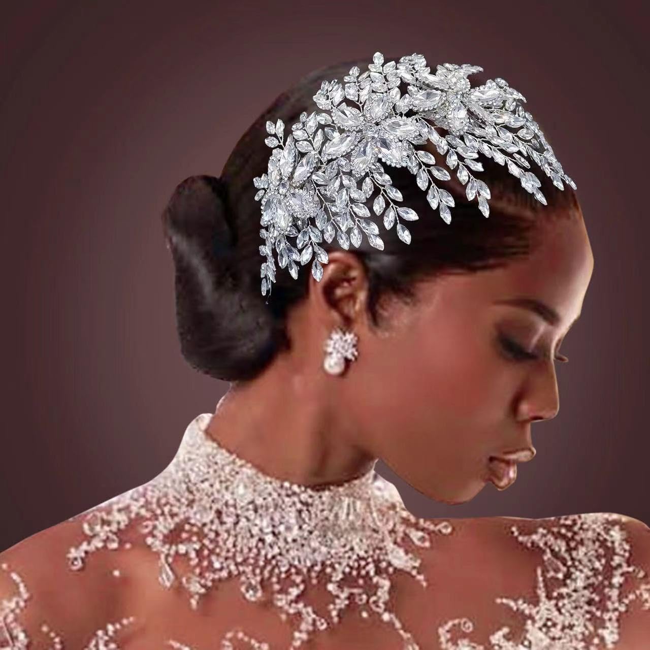 Bridal Hair Accessories, Wedding Hair Pieces for Brides, Rhinestone Bride Headband(Silver)
