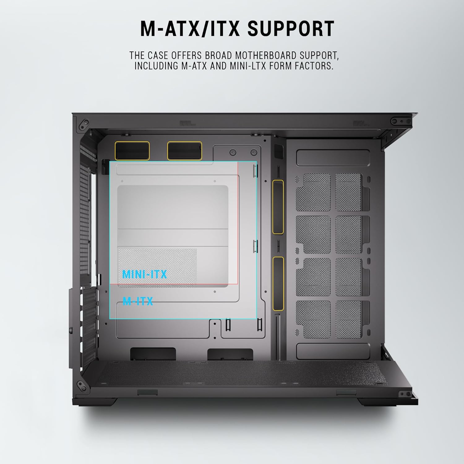 ESGAMING M-ATX Mini Tower PC Case 360MM RAD Support, 8° Slanted Base, 270° Full View Tempered Glass Gaming PC Case - Zero Black Without Fan