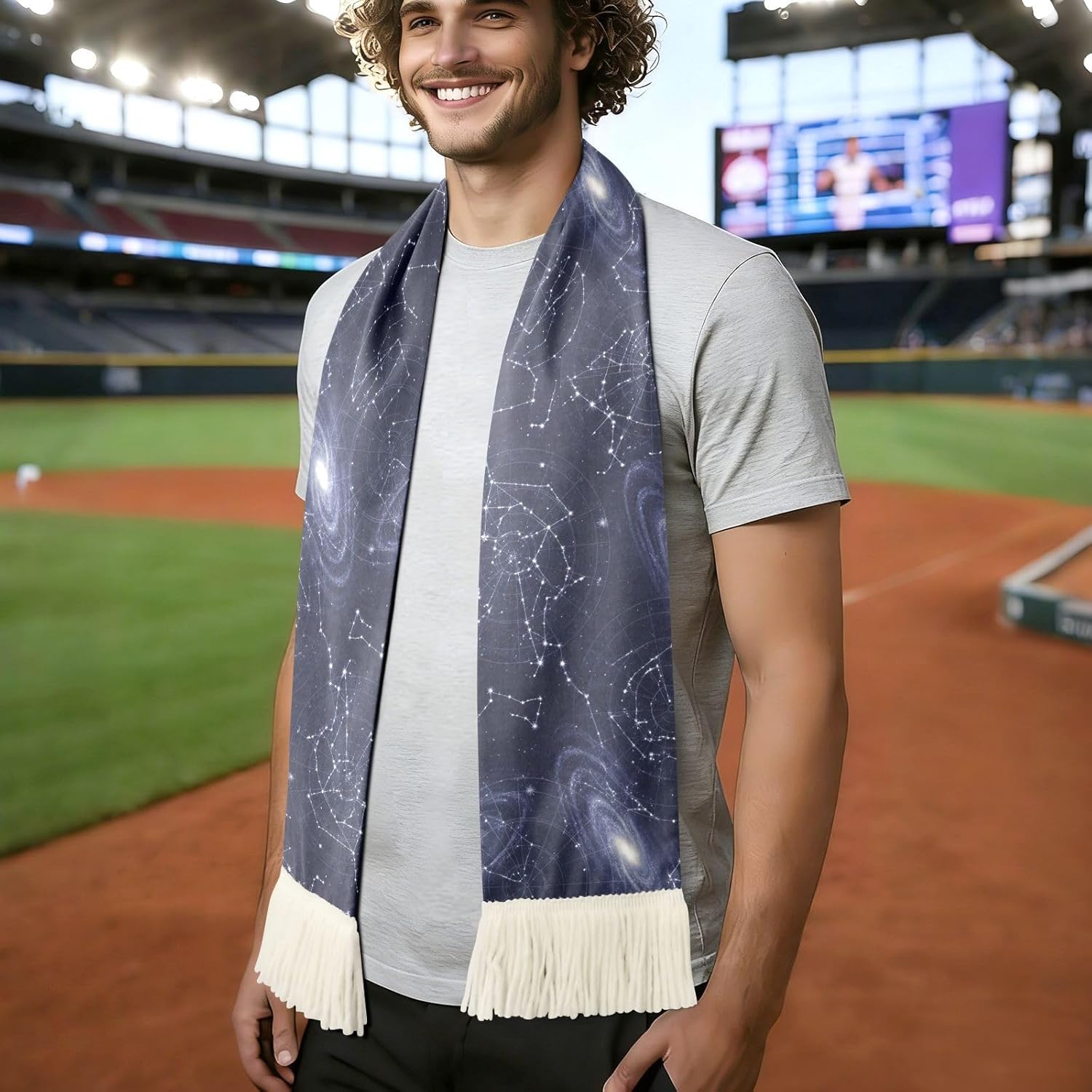 CHIFIGNO Star Constellations Galaxy Navy Blue Soccer Fan Scarf, Quick Dry Polyester, Soft Print Supporter Towel for Sports Events, Versatile for Team Cheers