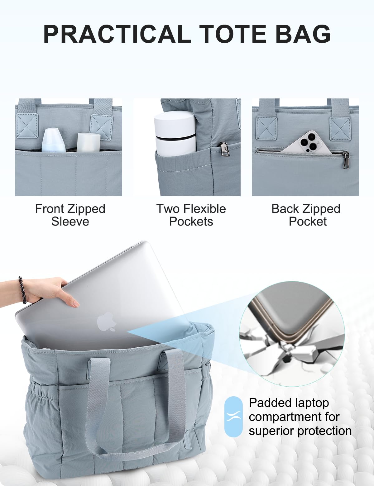 VASCHY Puffer Tote Bag dla kobiet, pikowana torba na ramię z kieszenią na ramię