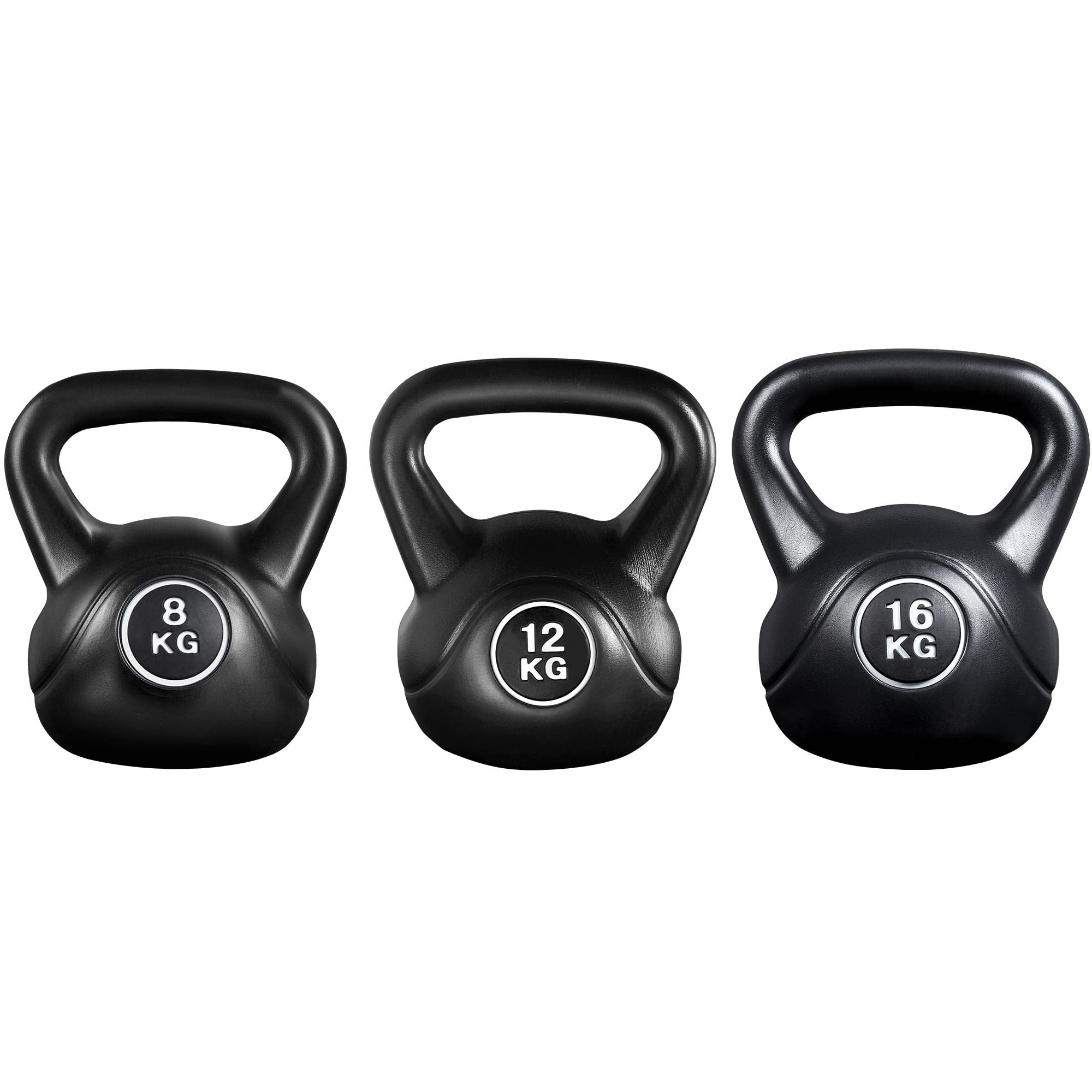 Yaheetech Ensemble de Kettlebells 8kg & 12kg & 16kg 3 Kettlebells Revêtus de HDPE pour la Salle de Sport à Domicile Musculation l'haltérophilie Noir
