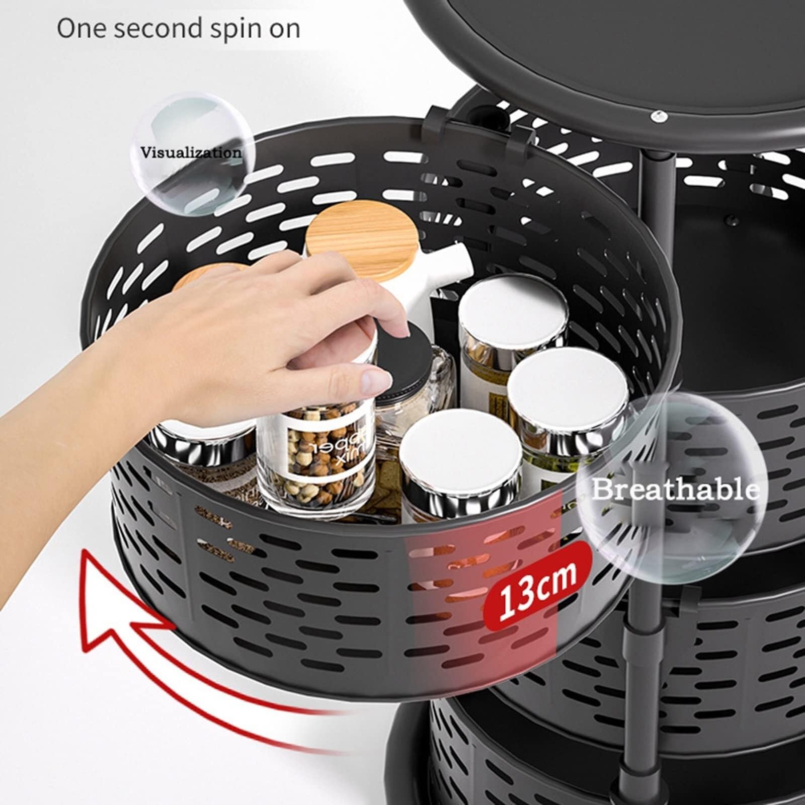 Serving Trolley Carrello Cucina Carrello Rotante Con Ruote In Acciaio Al Carbonio Portaoggetti Da Cucina Cestino Per Frutta E Verdura Dipensa o Bar(3 Tier)